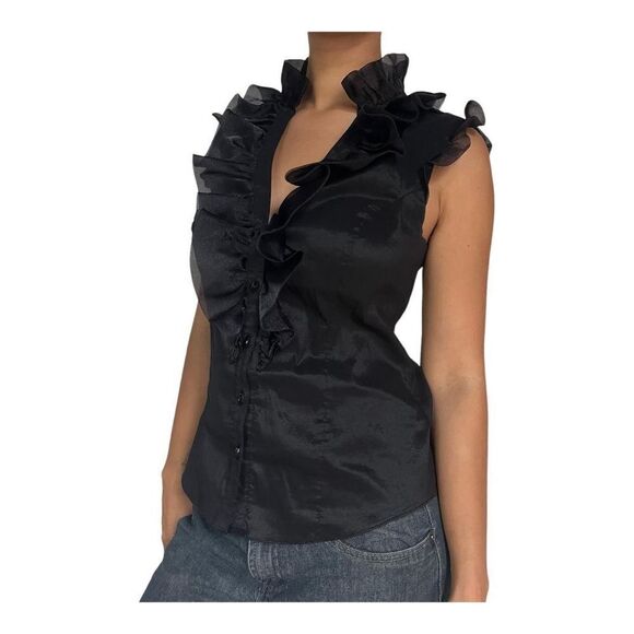 Larry Levine Black Ruffled Sleeveless Blouse - Picture 1 of 5